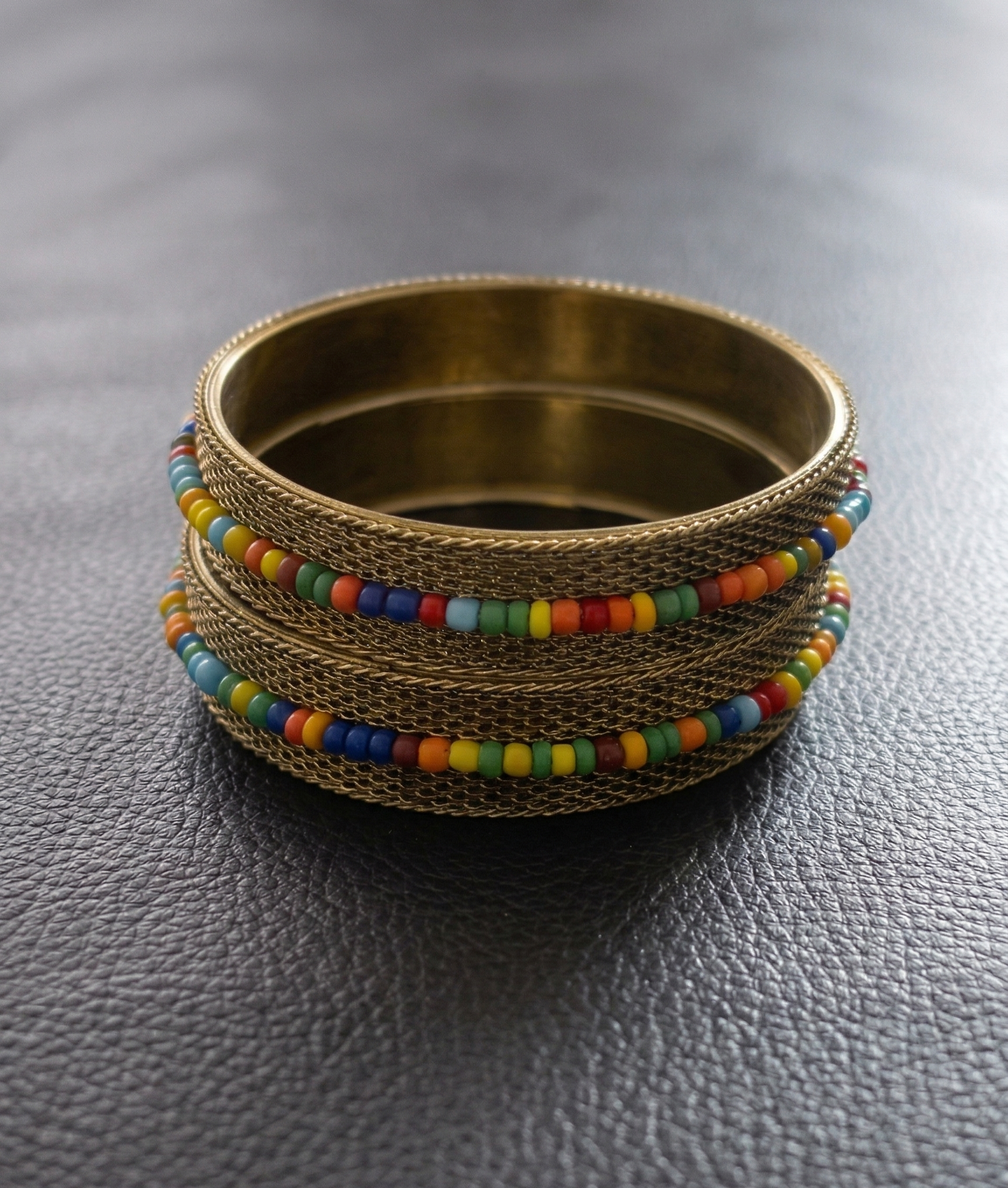 Boho Gold Multicolor Beaded Bangles (Set of 2)