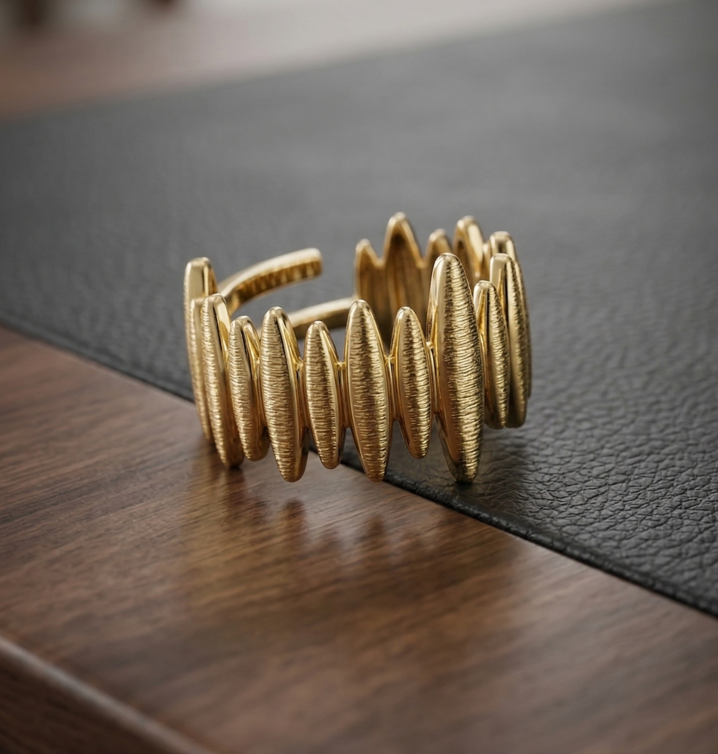 Gold Spike Texture Adjustable Ring