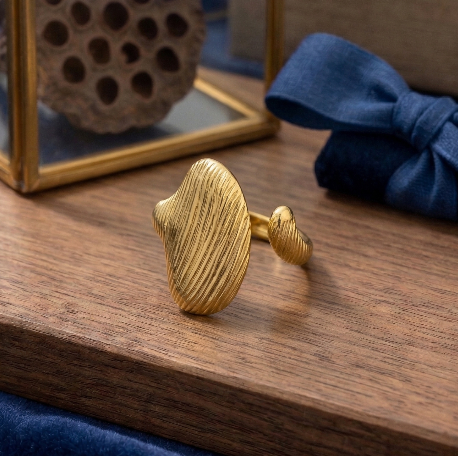 Gold Textured Statement Adjustable Ring