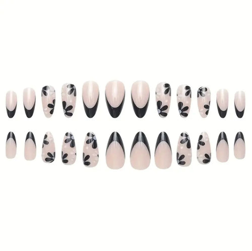 Black French Almond Nail Set